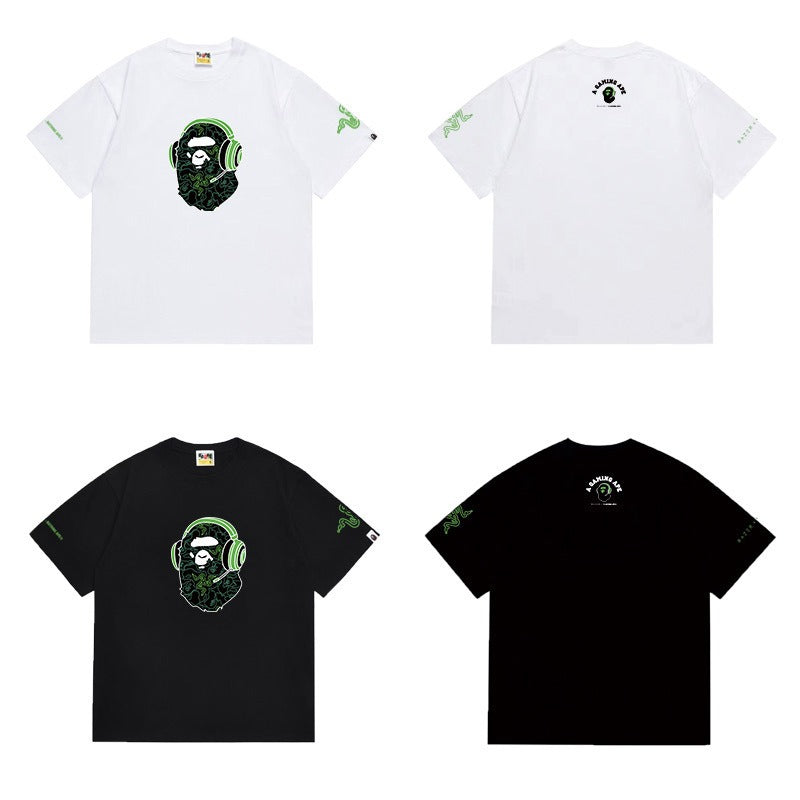 Bathing Shark and ape head print T Shirts NextBlock