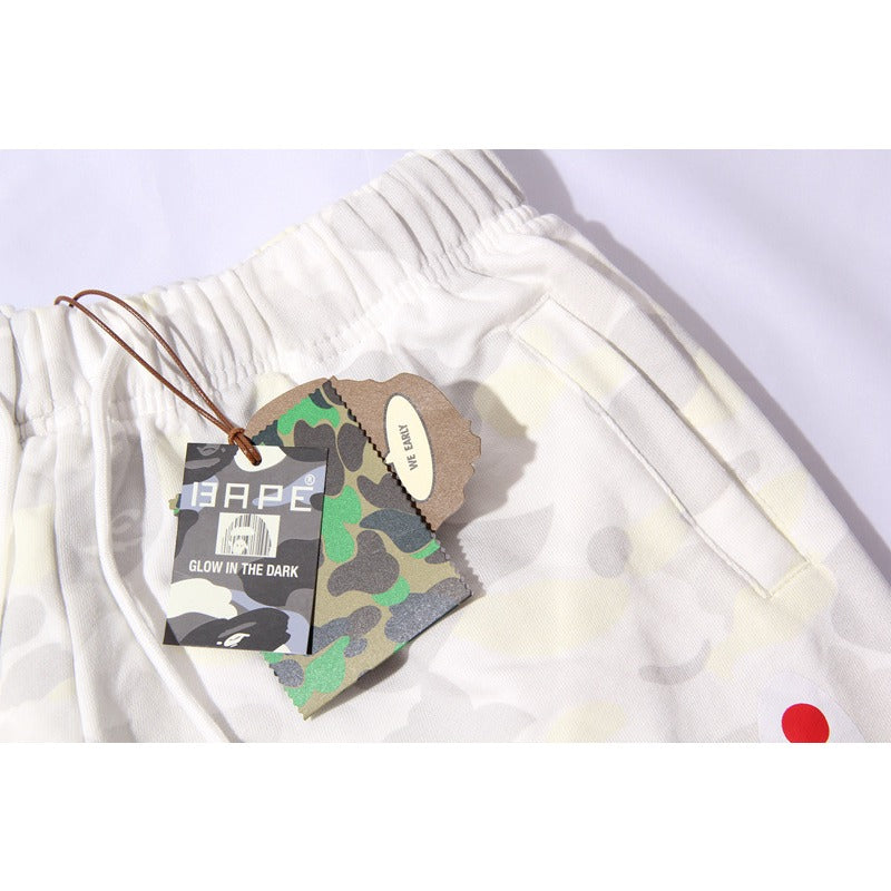 Bathing Shark and ape head print Shorts Camo luminous shark side print five-point pants straight beach pants NextBlock
