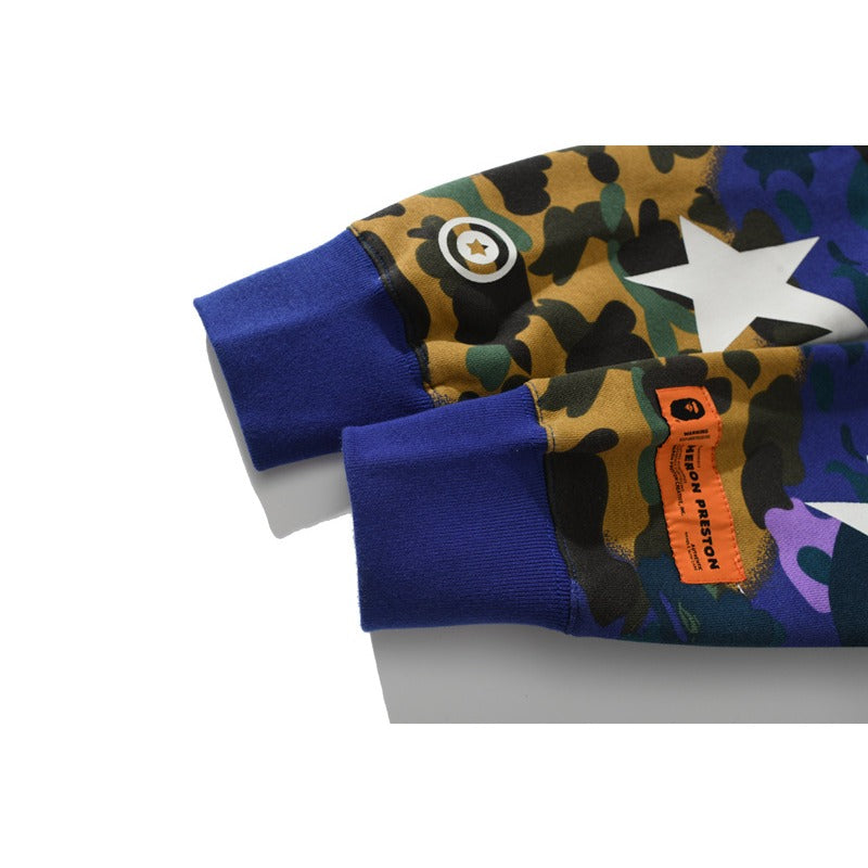 Bathing Shark and ape head print Hoodie Shark Head Star Camo Sweater NextBlock