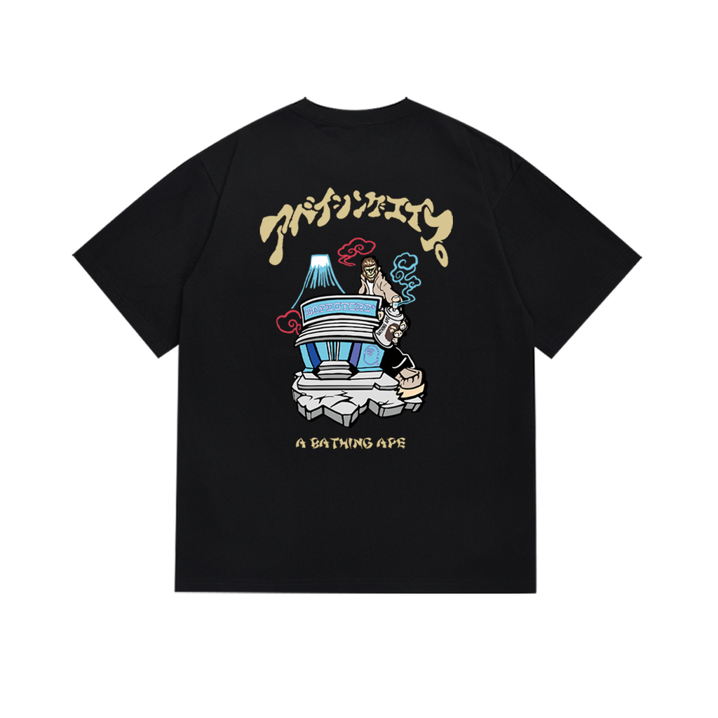 Bathing Shark and ape head print T-Shirt NextBlock
