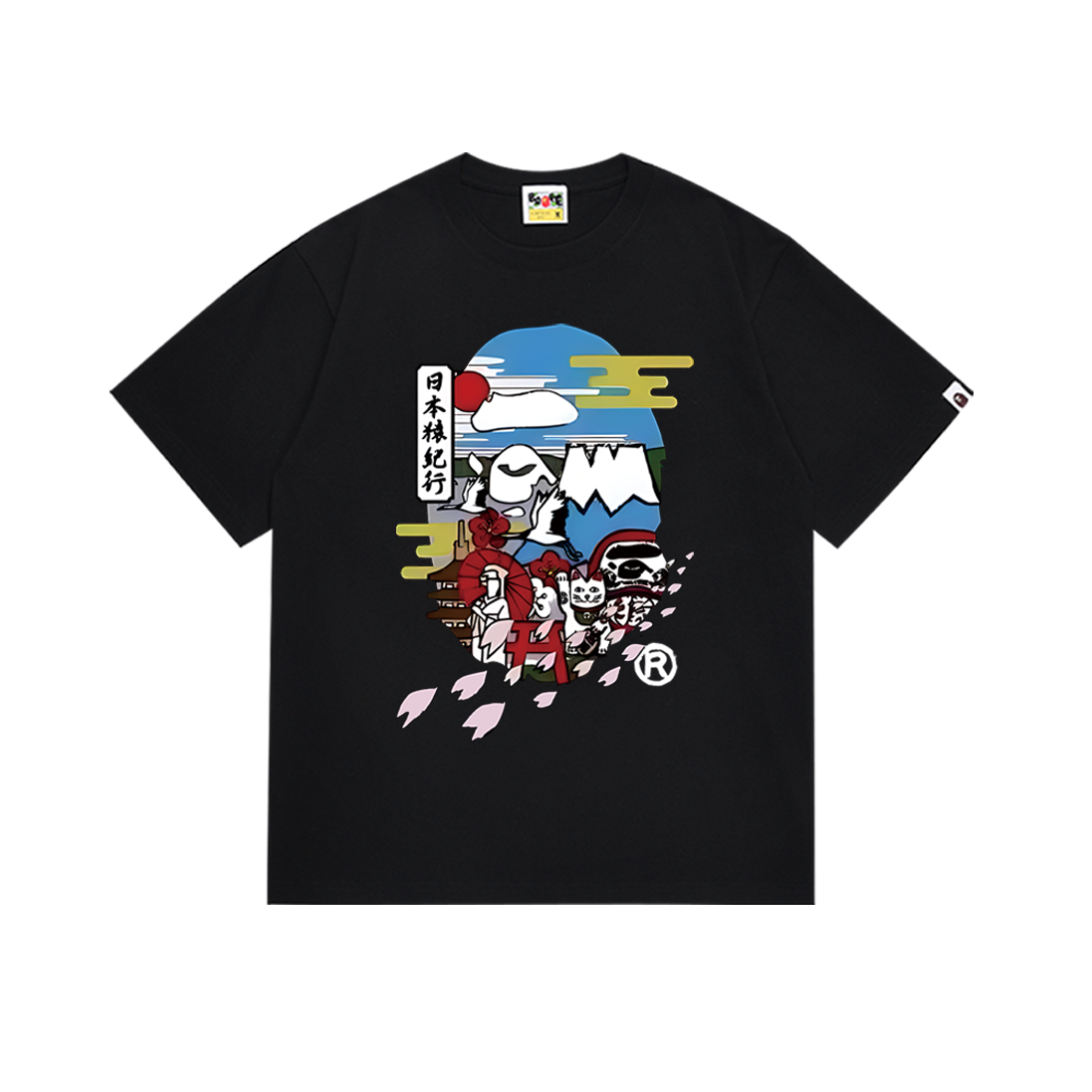 Bathing Shark and ape head print T-Shirt NextBlock