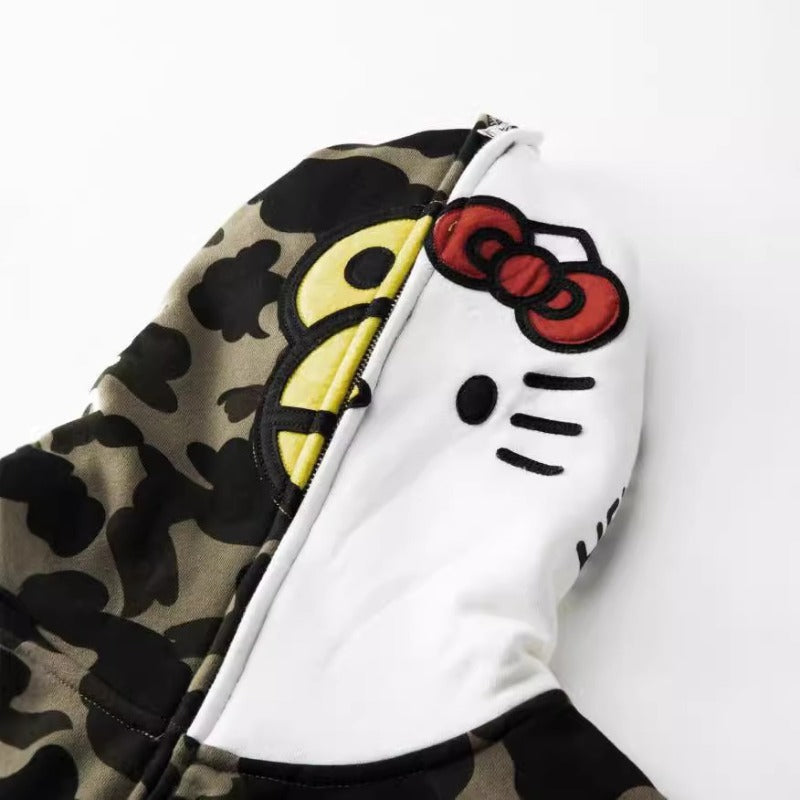 Bathing Shark and ape head print Hoodie Hello Kitty Camouflage Sweater Men NextBlock
