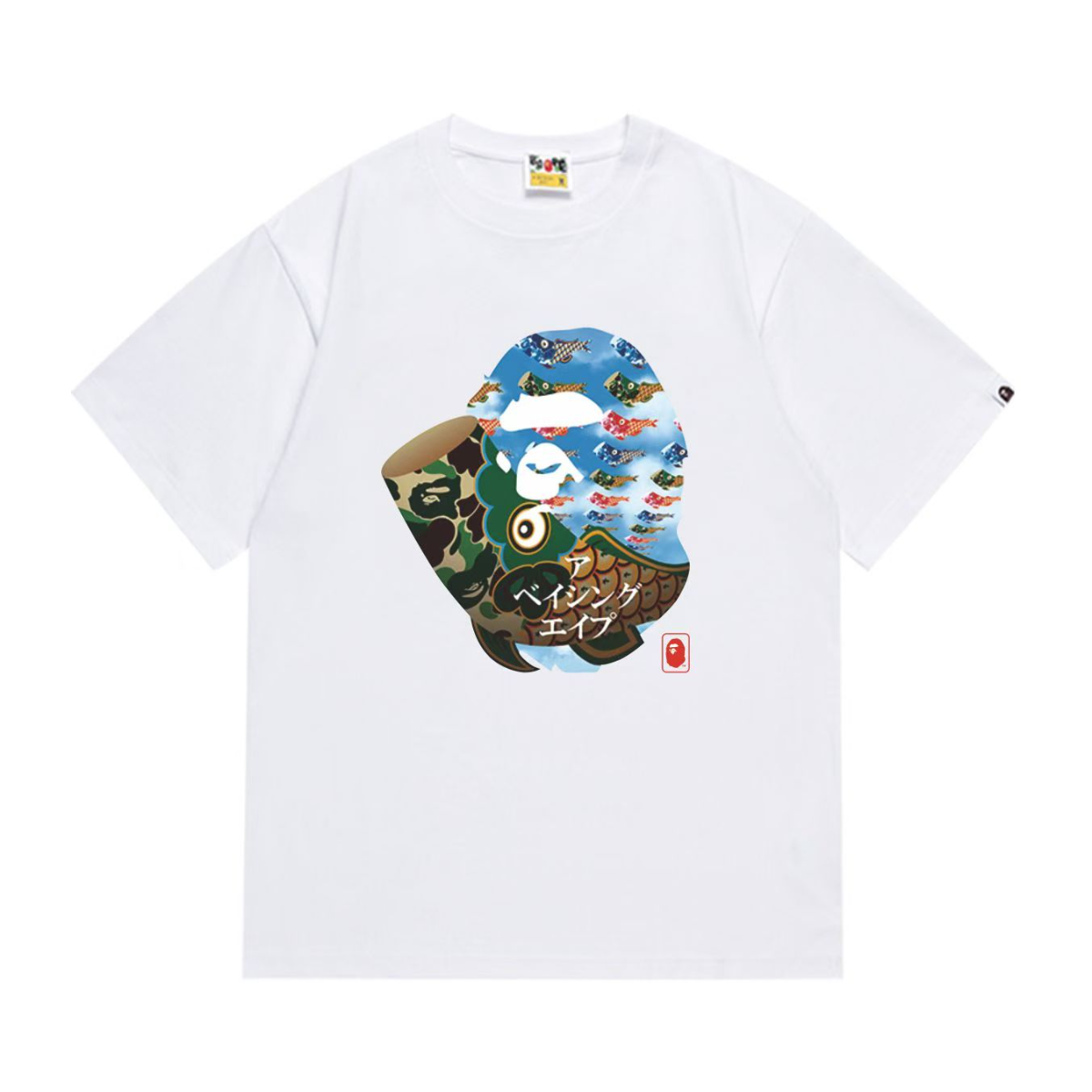 Bathing Shark and ape head print T-Shirt NextBlock