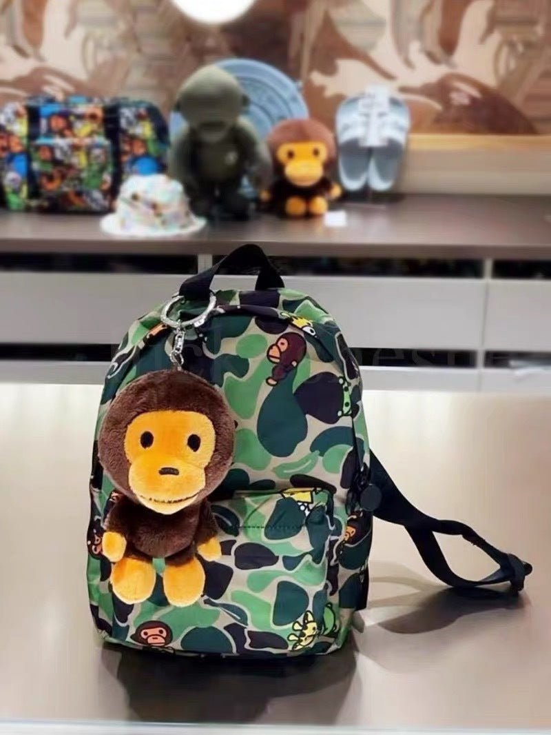 Bathing Shark and ape head print Bag Camouflage Little Monkey Backpack Small School Bag Backpack Female NextBlock