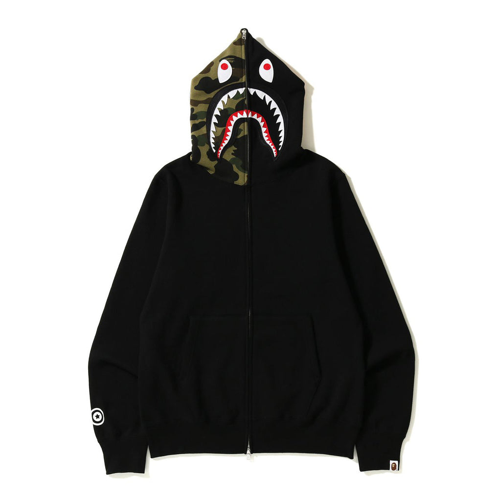 Bathing Shark and ape head print Hoodie Splicing Camouflage Sweater Cardigan Hooded NextBlock