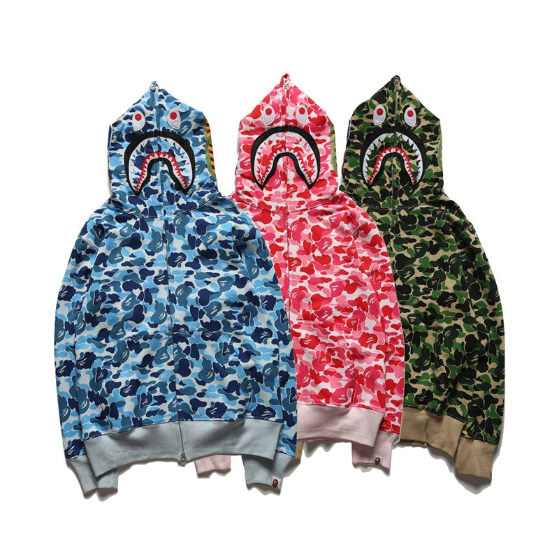 Bathing Shark and ape head print Hoodie Camouflage Alphabet Embroidery Shark Hooded NextBlock