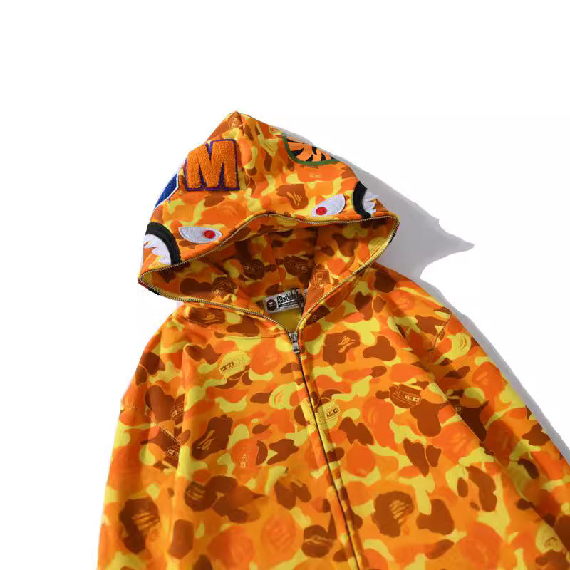 Bathing Shark and ape head print Hoodie PlayerUnknown's Battlegrounds Orange Camo Jacket NextBlock