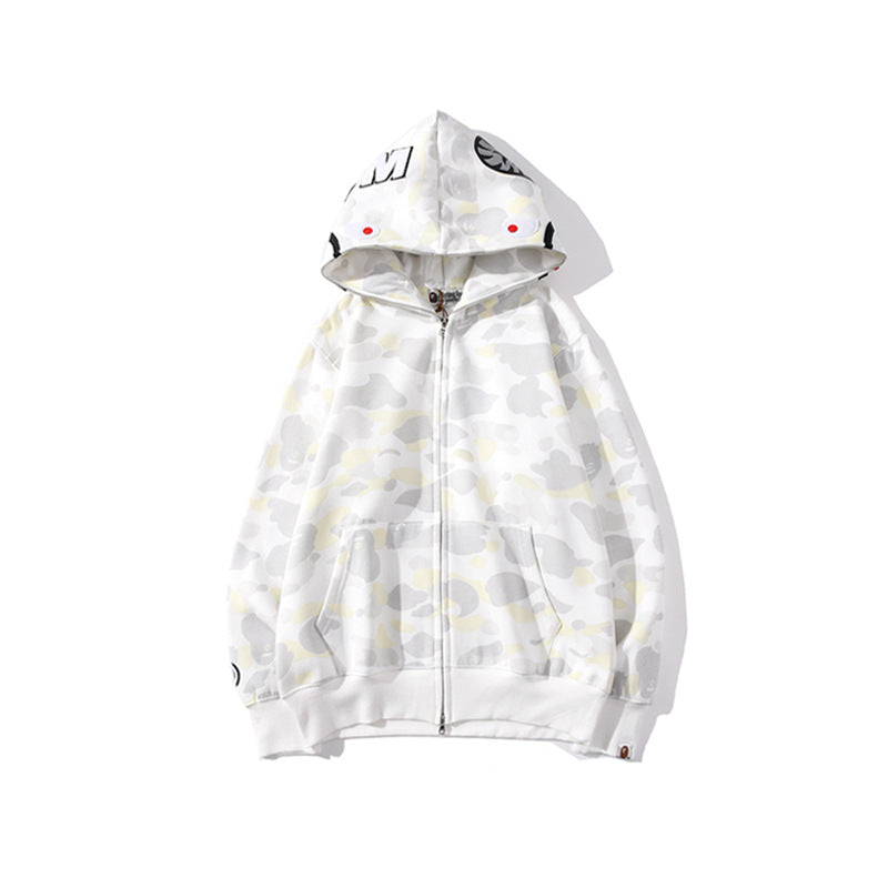 Bathing Shark and ape head print Hoodie camouflage luminous sweater men's autumn and winter cardigan NextBlock