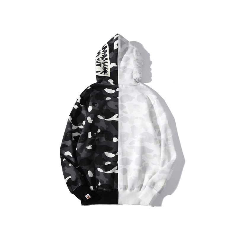 Bathing Shark and ape head print Hoodie shark head black and white luminous color matching sweater NextBlock