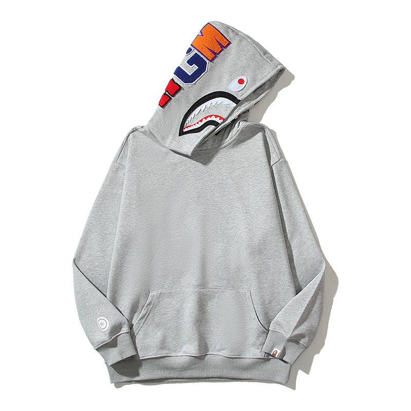 Bathing Shark and ape head print Hoodie Embroidery Solid Color Sweater Men NextBlock