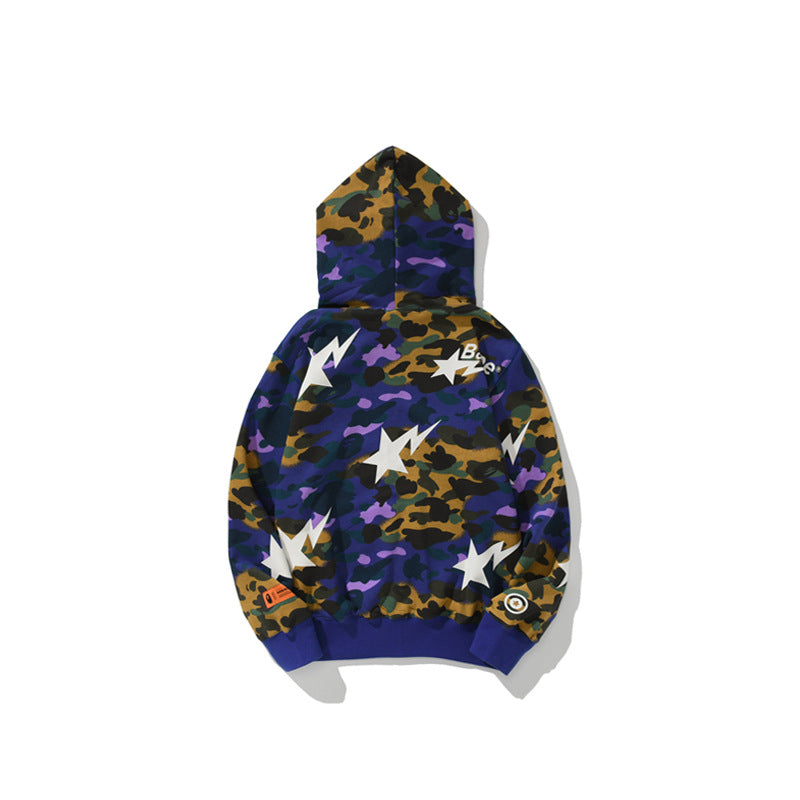 Bathing Shark and ape head print Hoodie Shark Head Star Camo Sweater NextBlock
