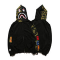 Bathing Shark and ape head print Hoodie Splicing Camouflage Sweater Male Shark Autumn NextBlock