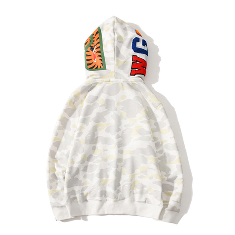 Bathing Shark and ape head print Hoodie Double Hat Luminous Camouflage Cardigan Zip Hooded Velvet Shark NextBlock