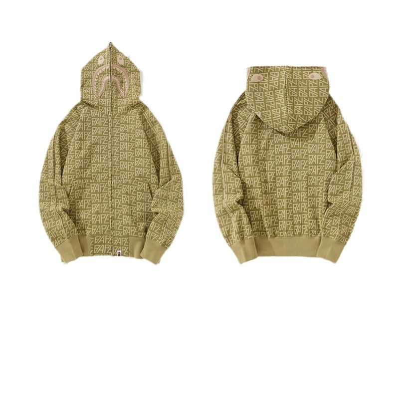 Bathing Shark and ape head print Hoodie Full Print Sweater Cardigan Zip Hooded NextBlock