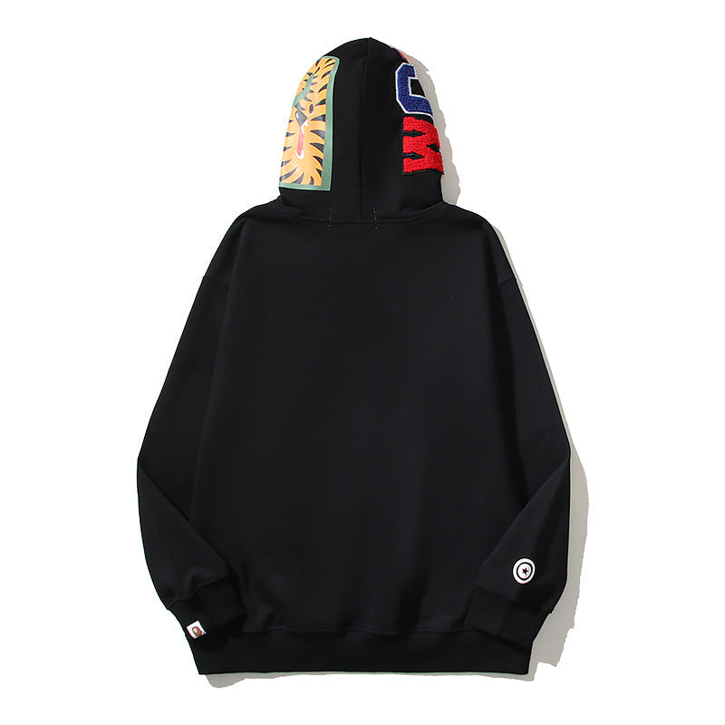 Bathing Shark and ape head print Hoodie Embroidery Solid Color Sweater Men NextBlock