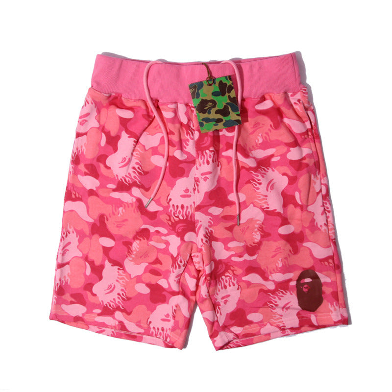 Bathing Shark and ape head print Shorts Flame Blue Camo Shark Straight Beach Pants NextBlock