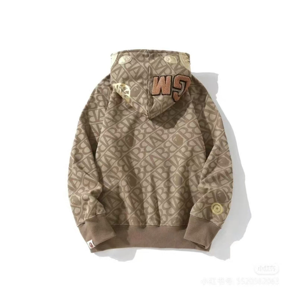 Bathing Shark and ape head print hoode BAPE sequin printed letters NextBlock