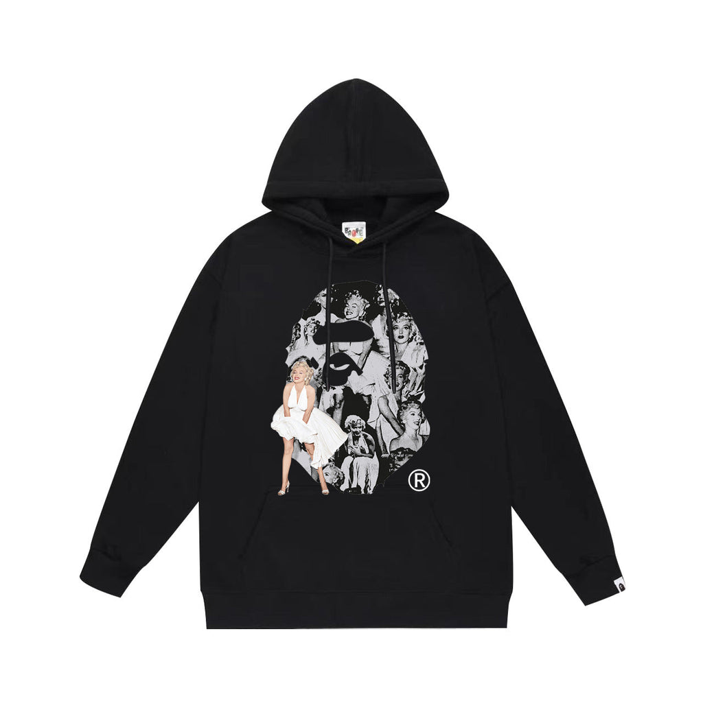Bathing Shark and ape head print Hoodie Autumn / Winter Letter Print Loose Hoodie Pullover Ape Sweater NextBlock