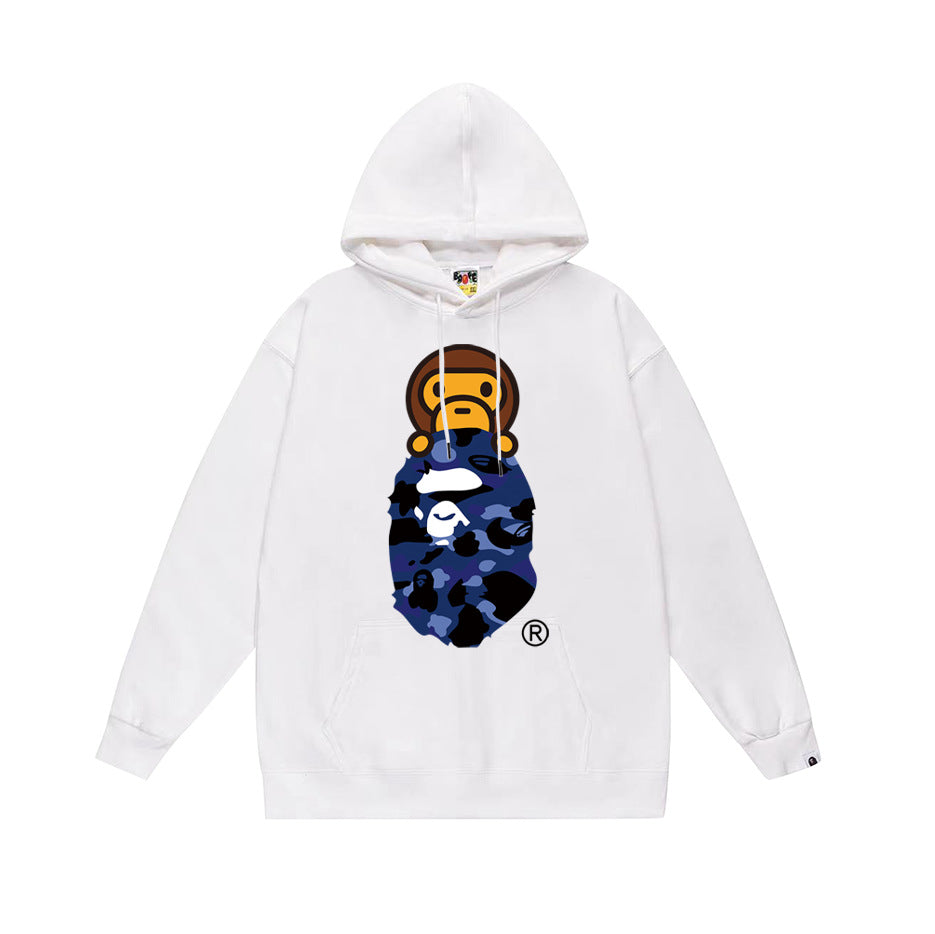Bathing Shark and ape head print Hoodie Autumn / Winter Letter Print Loose Hoodie Pullover Ape Sweater NextBlock