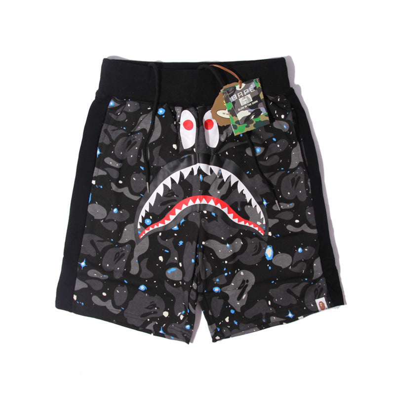 Bathing Shark and ape head print Shorts Camo luminous shark mouth shorts five-point pants straight beach pants NextBlock