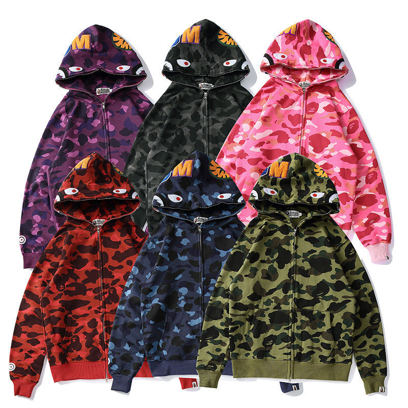 Bathing Shark and ape head print Autumn and Winter Men's and Women's Pure Cotton Shark Head 3D Camouflage Printing Brush NextBlock