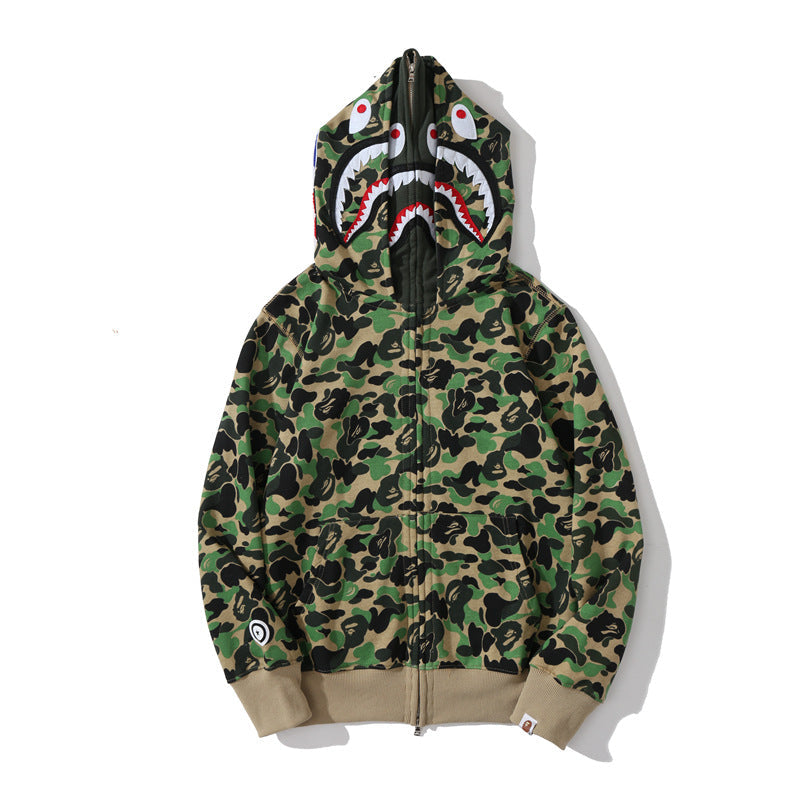 Bathing Shark and ape head print Hoodie Shark Double Hood Men's and Women's Cardigan Zip Sweater NextBlock