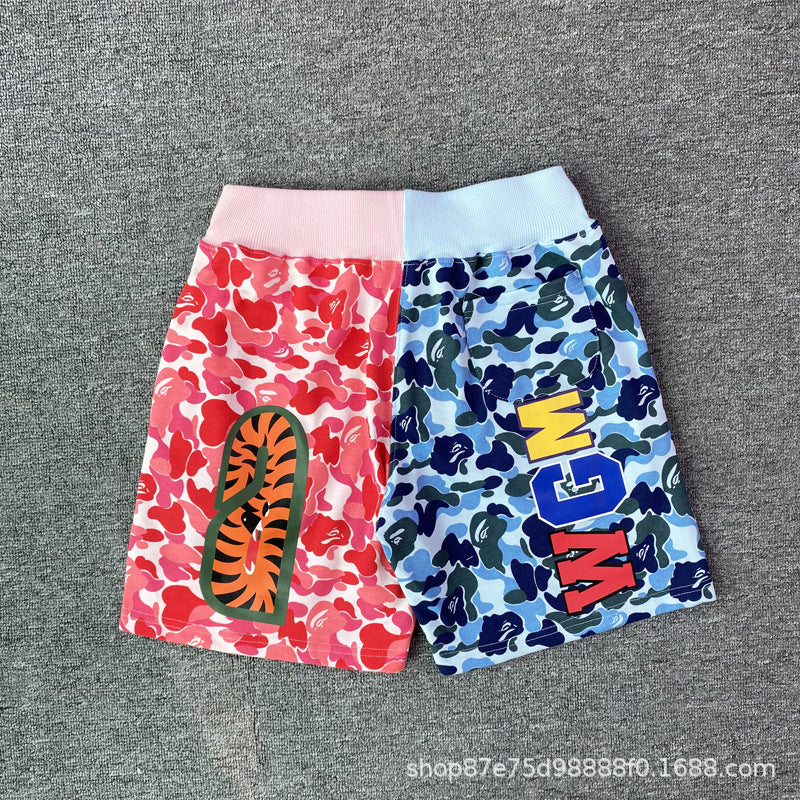 Bathing Shark and ape head print Shorts Camo Alphabet Shark Straight Beach Pants NextBlock