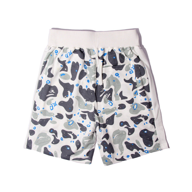 Bathing Shark and ape head print Shorts Camo luminous shark mouth shorts five-point pants straight beach pants NextBlock