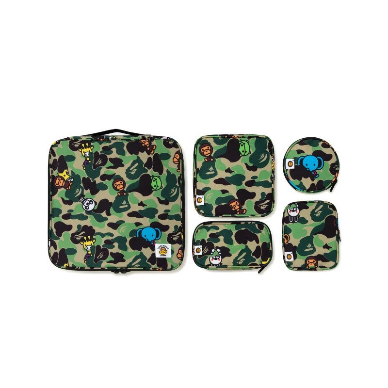 Bathing Shark and ape head print Bag Green Camouflage Little Monkey Storage Bag Five-piece Set NextBlock