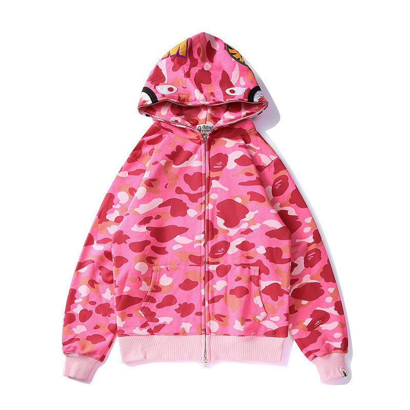 Bathing Shark and ape head print Autumn and Winter Men's and Women's Pure Cotton Shark Head 3D Camouflage Printing Brush NextBlock
