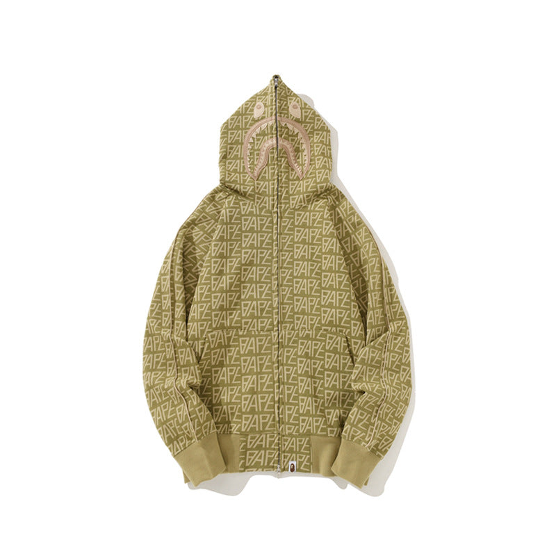 Bathing Shark and ape head print Hoodie Full Print Sweater Cardigan Zip Hooded NextBlock