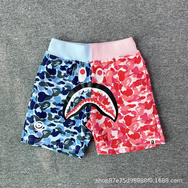 Bathing Shark and ape head print Shorts Camo Alphabet Shark Straight Beach Pants NextBlock