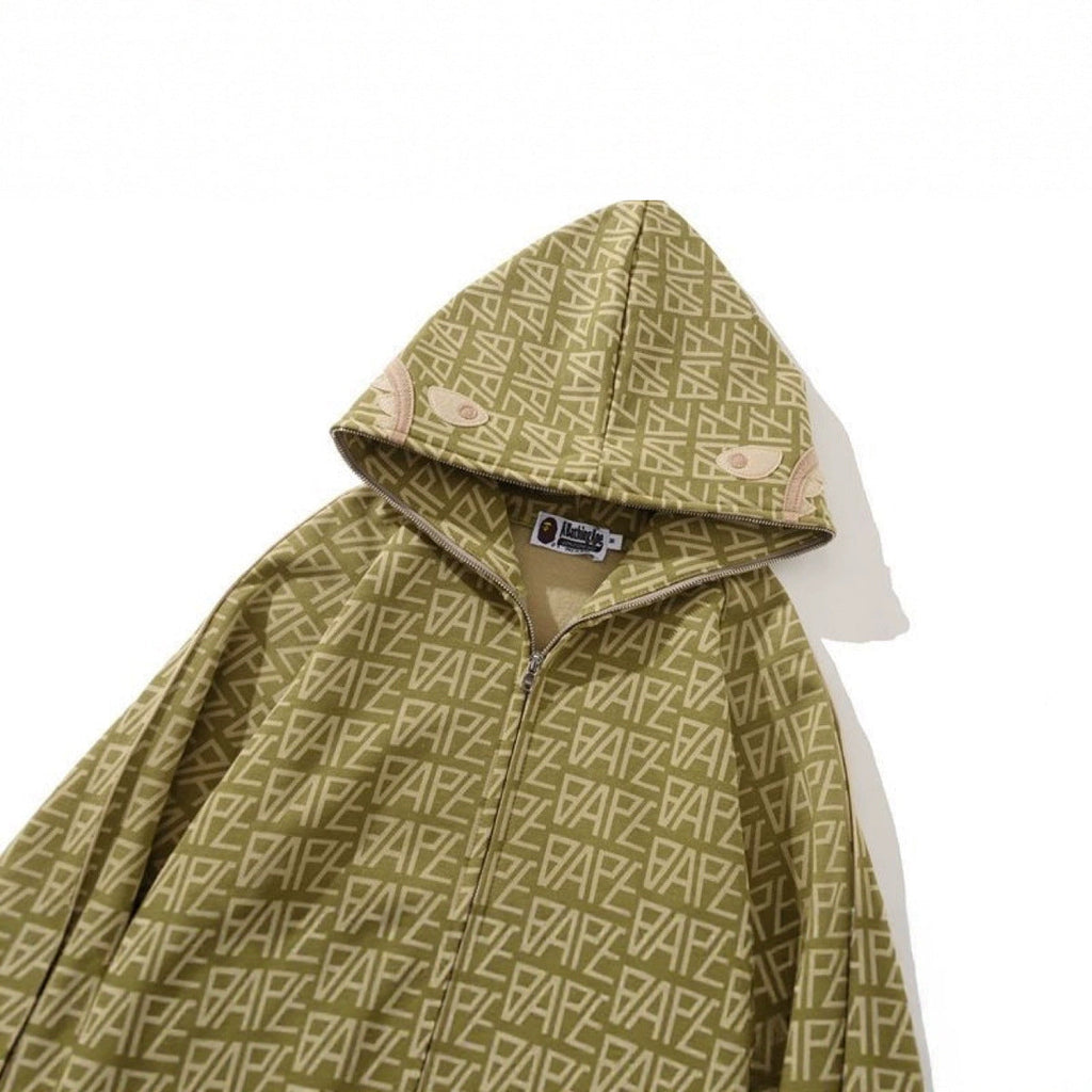 Bathing Shark and ape head print hoode BAPE desert color street loose NextBlock