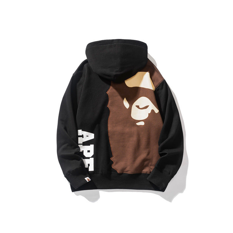 Bathing Shark and ape head print Hoodie Man Alphabet Print Solid Color Shark NextBlock