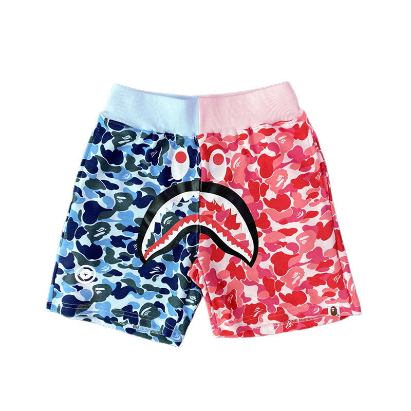 Bathing Shark and ape head print Shorts Camo Alphabet Shark Straight Beach Pants NextBlock