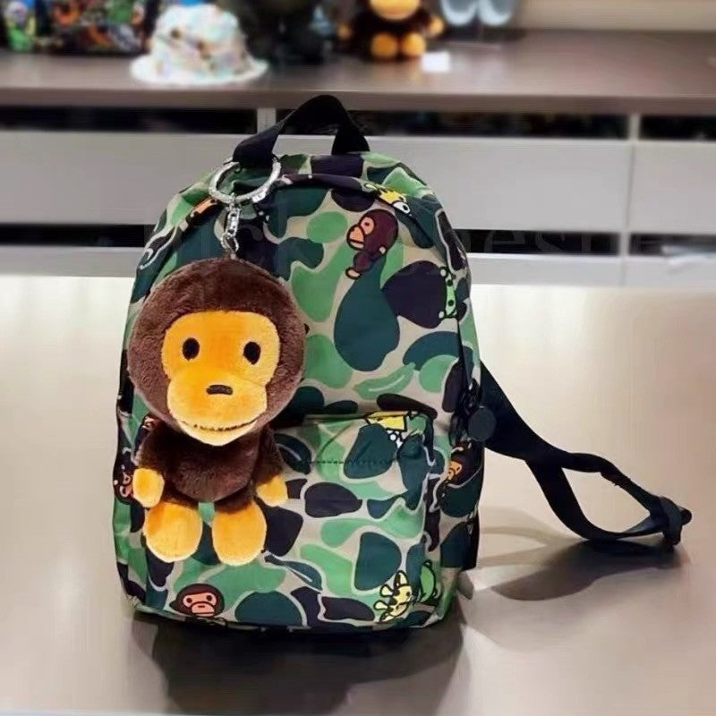 Bathing Shark and ape head print Bag Camouflage Little Monkey Backpack Small School Bag Backpack Female NextBlock