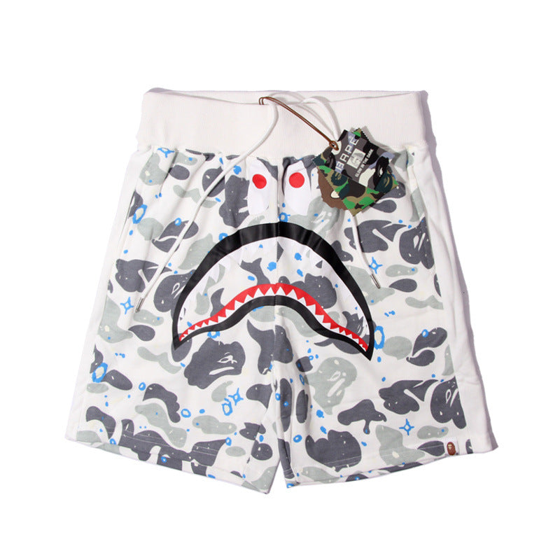 Bathing Shark and ape head print Shorts Camo luminous shark mouth shorts five-point pants straight beach pants NextBlock