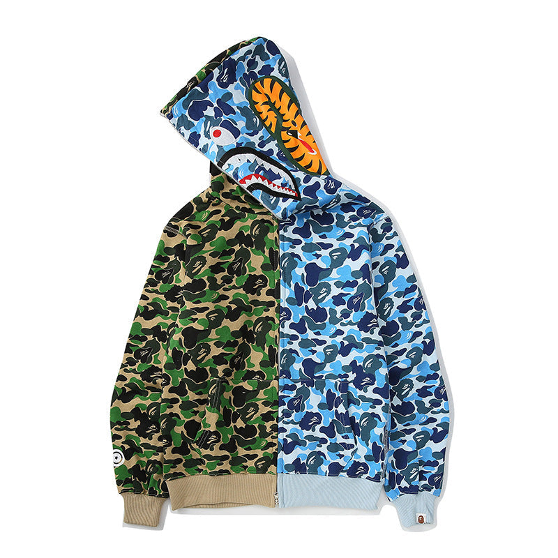 Bathing Shark and ape head print Hoodie Shark Stitching Sweater Men's Cardigan NextBlock