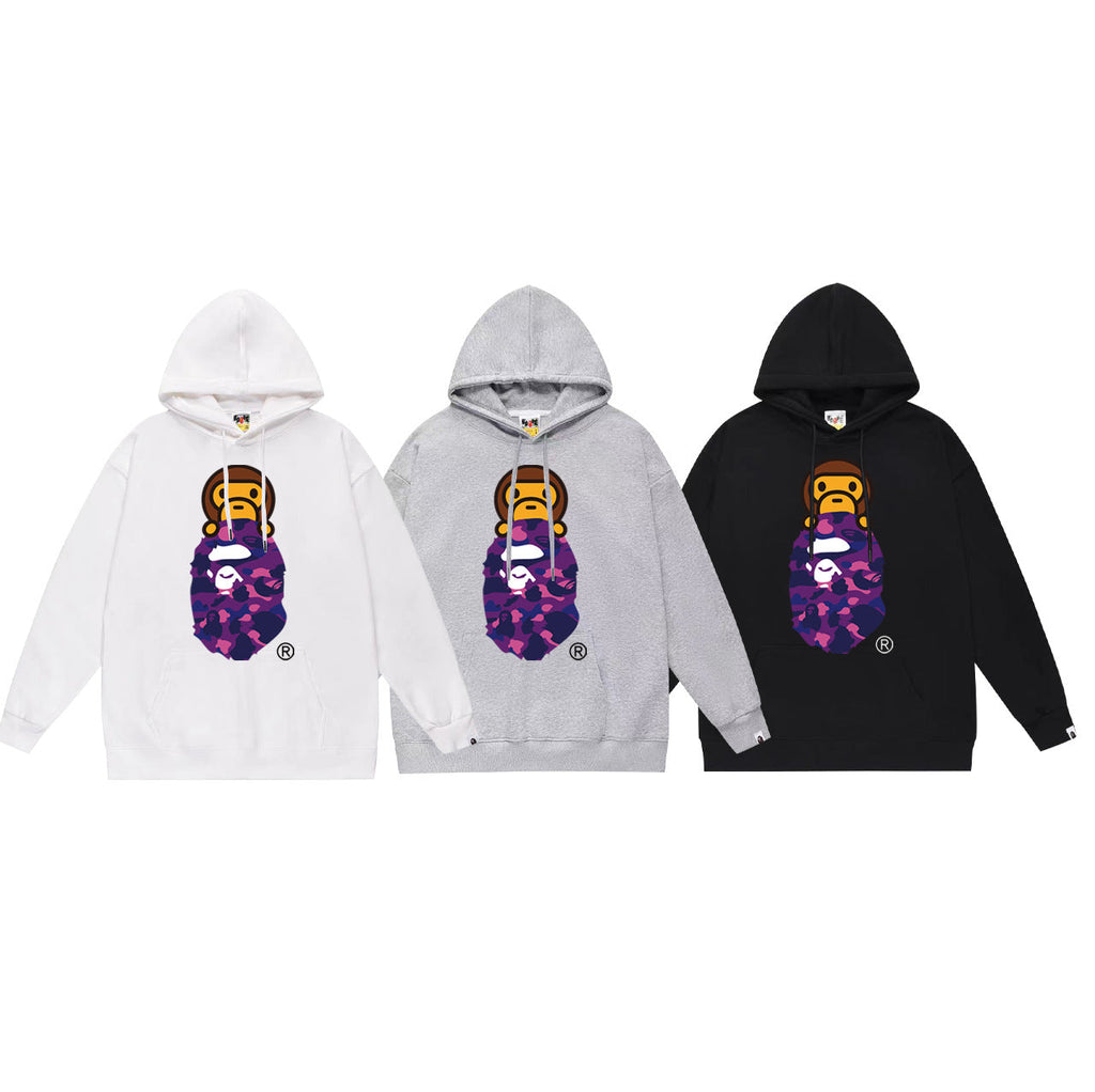 Bathing Shark and ape head print Hoodie Autumn / Winter Letter Print Loose Hoodie Pullover Ape Sweater NextBlock