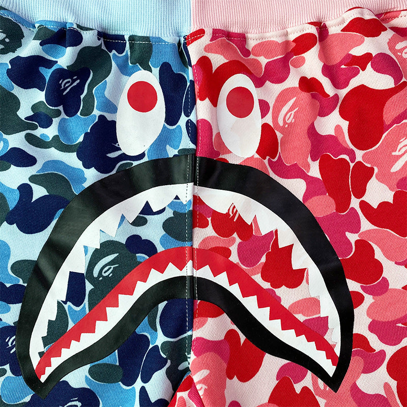 Bathing Shark and ape head print Shorts Camo Alphabet Shark Straight Beach Pants NextBlock