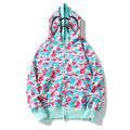 Bathing Shark and ape head print Hoodie Miami Two-Hat Cardigan Zipper Fall / Winter Velvet Shark NextBlock