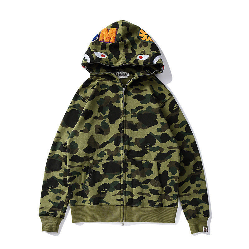 Bathing Shark and ape head print Autumn and Winter Men's and Women's Pure Cotton Shark Head 3D Camouflage Printing Brush NextBlock