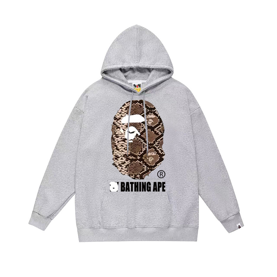 Bathing Shark and ape head print Hoodie Autumn / Winter Letter Print Loose Hoodie Pullover Ape Sweater NextBlock
