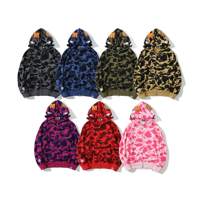 Bathing Shark and ape head print Hoodie Autumn and Winter Shark Head Terry Sweater Men's and Women's Casual Camouflage T NextBlock