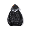Bathing Shark and ape head print Hoodie Luminous Starry Sky Two-Hat Cardigan Zipper Velvet Shark NextBlock