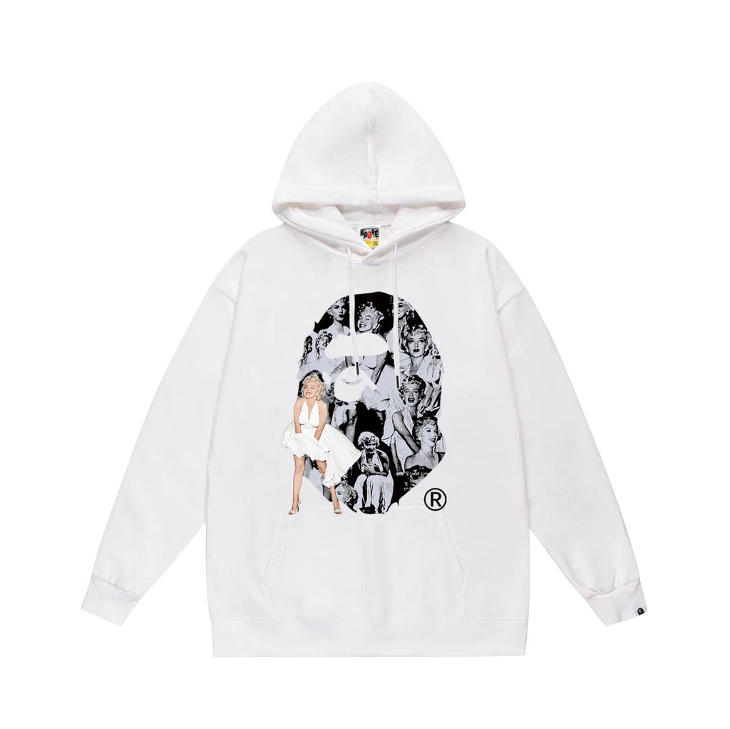 Bathing Shark and ape head print Hoodie Autumn / Winter Letter Print Loose Hoodie Pullover Ape Sweater NextBlock