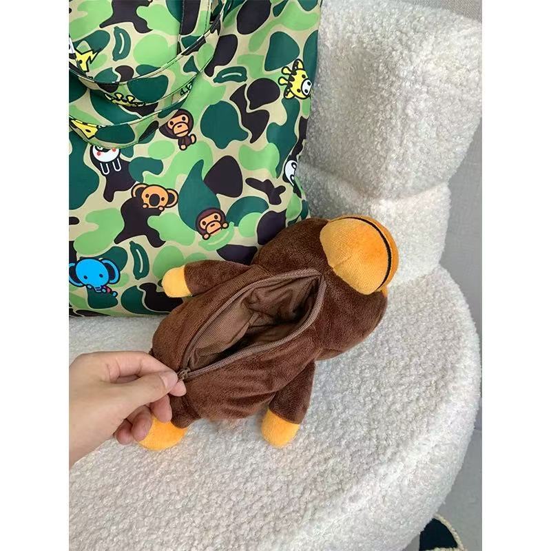 Bathing Shark and ape head print Bag Blue-green camouflage little monkey cartoon doll , storage handbag NextBlock