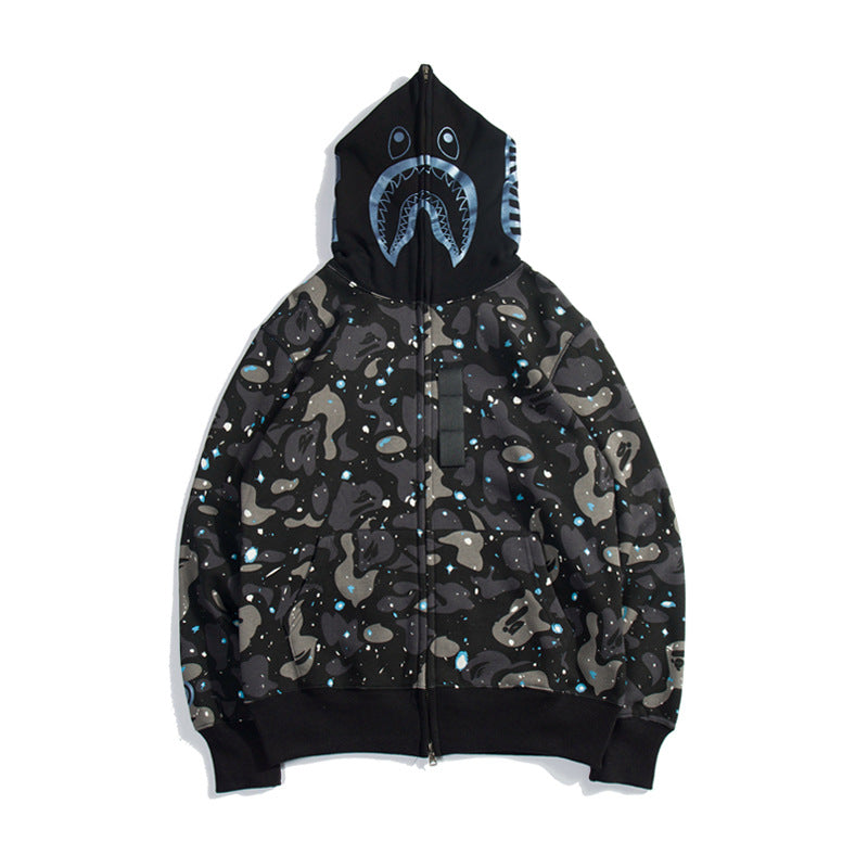 Bathing Shark and ape head print Hoodie Luminous Star Print Jacket NextBlock