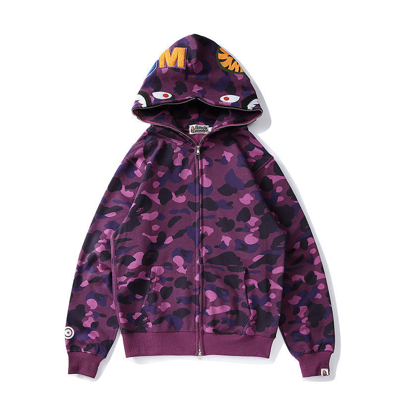 Bathing Shark and ape head print Autumn and Winter Men's and Women's Pure Cotton Shark Head 3D Camouflage Printing Brush NextBlock
