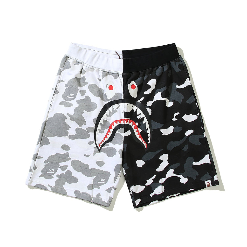 Bathing Shark and ape head print Shorts Yin Yang luminous shark five-point pants straight beach pants NextBlock